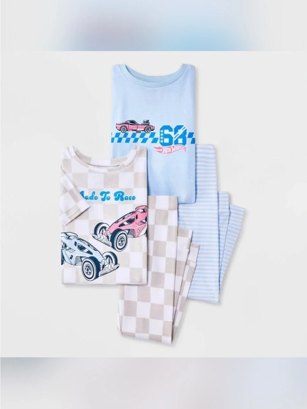 Kids' Hot Wheel Blue & Beige Race Car short sleeve Pajama Set Unisex